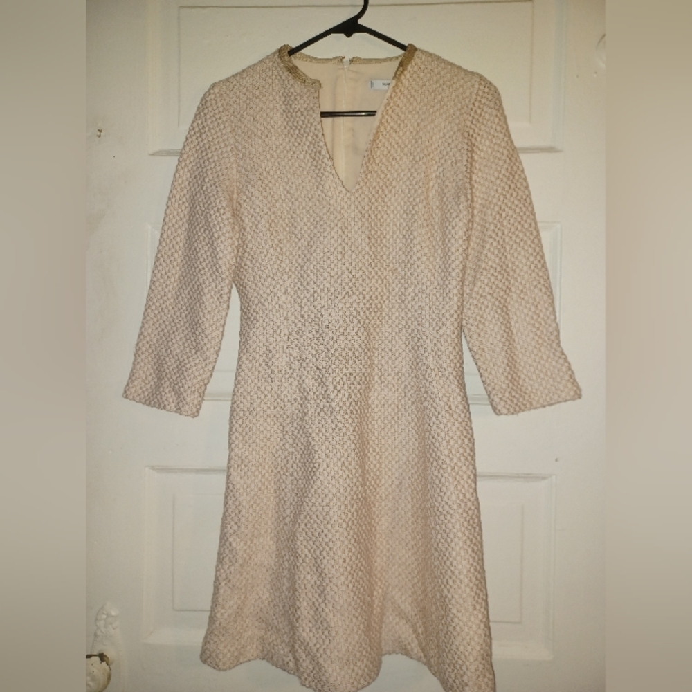 Mango Textured Cream Long Sleeve Dress